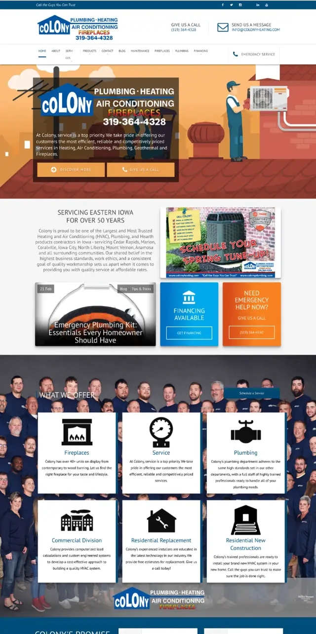 snapshot of Colony Heating's Website Design made by our team of expert designers at Esper Creations